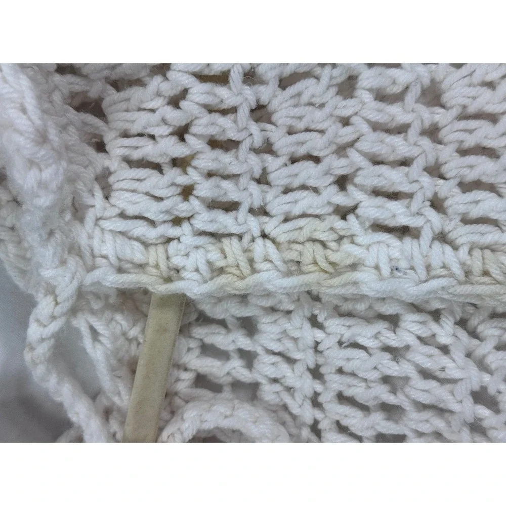 Handmade Crochet Shawl Wrap Cream White Open Knit Tie Front Bed Jacket Cape